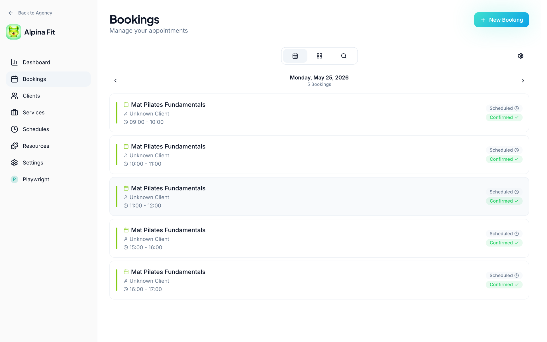 Elentha, bookings list