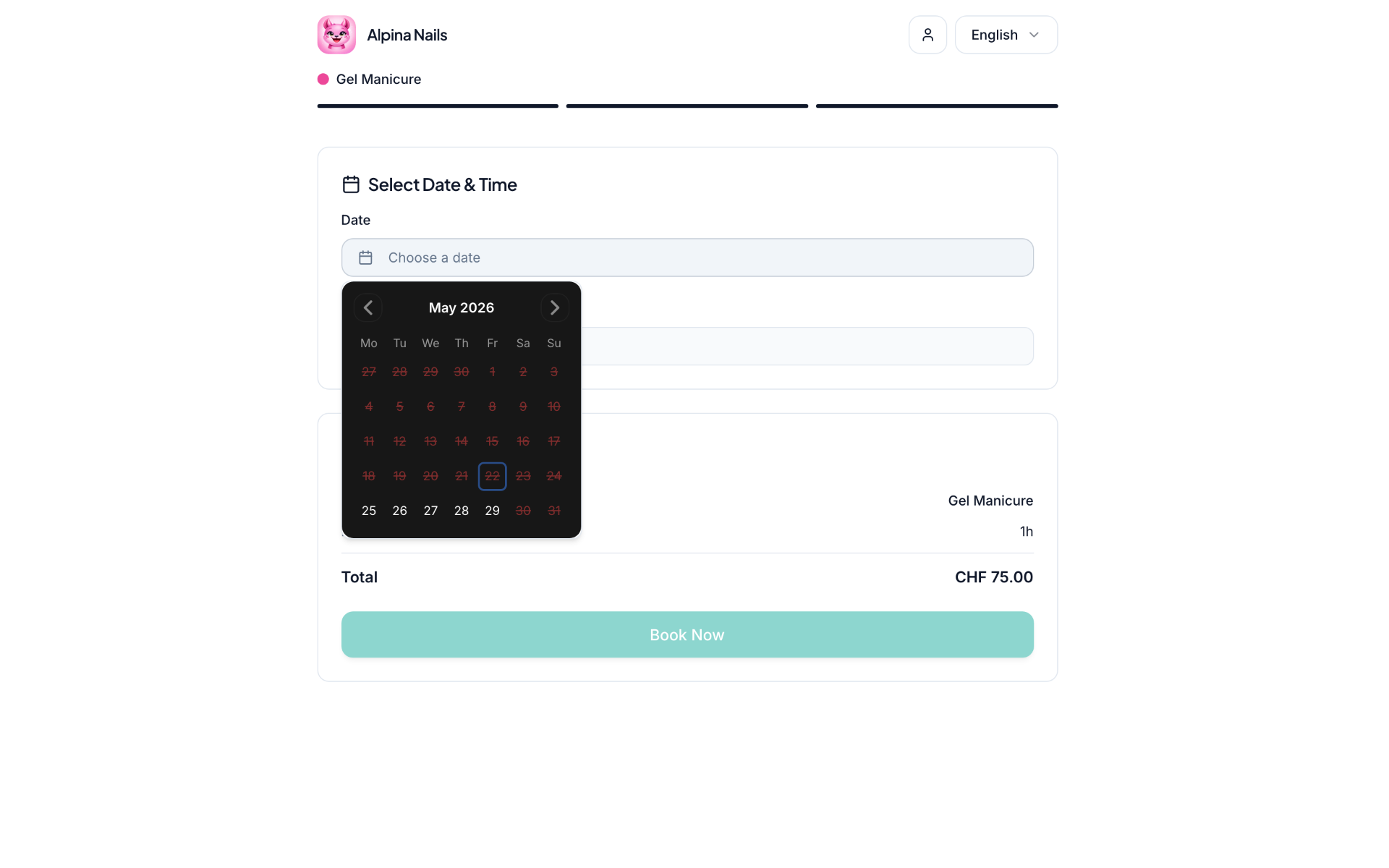 Elentha, booking calendar