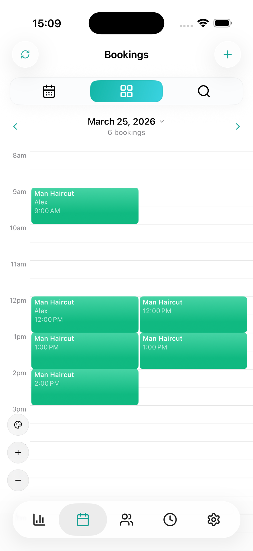 Elentha iOS, bookings calendar